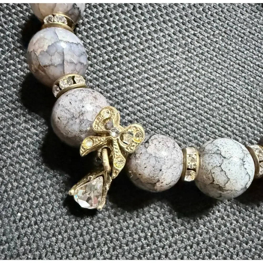 Handmade Crackle Agate Stretch Bracelet w/ Vintage Charms